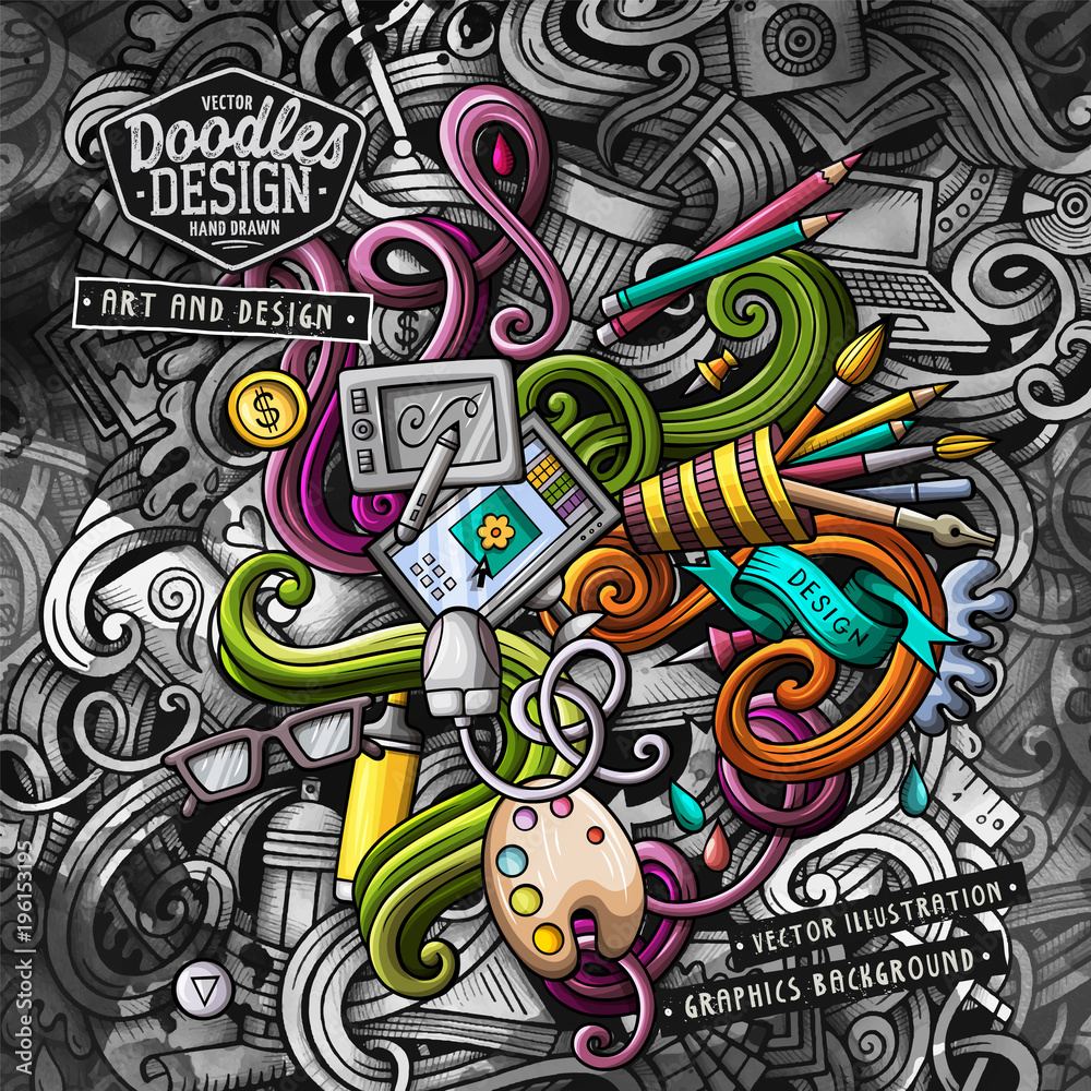 Doodles graphic design vector illustration. Creative art background