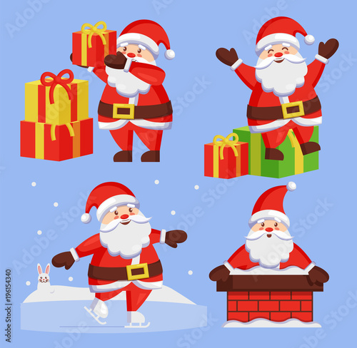 Santa Clauses Set icon Vector Snow Chimney Present