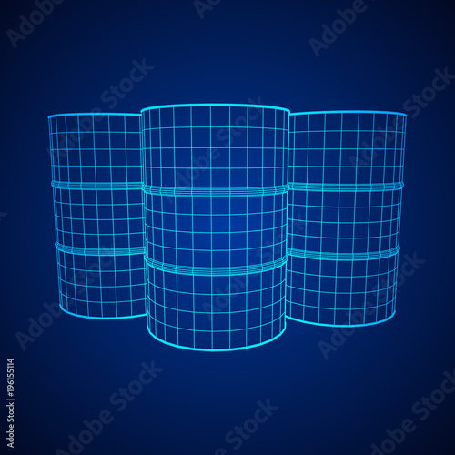 Metal barrel wireframe low poly mesh vector illustration.