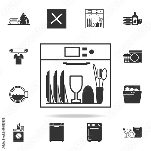 dishes in the dishwasher icon. Detailed set of laundry icons. Premium quality graphic design. One of the collection icons for websites, web design, mobile app