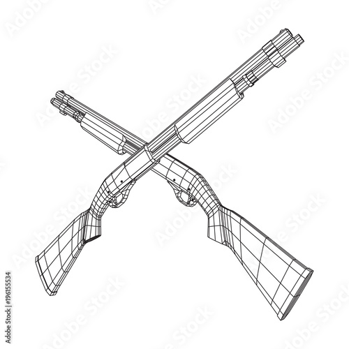 Shotgun rifle hunting carbine wireframe low poly mesh vector illustration