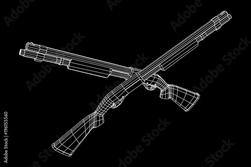 Shotgun rifle hunting carbine wireframe low poly mesh vector illustration
