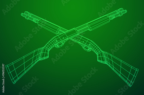 Shotgun rifle hunting carbine wireframe low poly mesh vector illustration