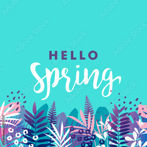 Hello spring banner. Vector illustration.