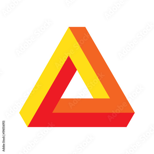 Vector optical perspective illusion illustration: Penrose triangle, well known impossible figure or infinite shape. Impossible triangle icon.