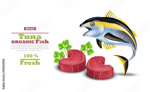 Fresh Tuna fish Vector. Organic tuna steak meat