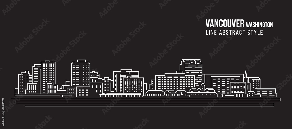Cityscape Building Line art Vector Illustration design - Vancouver city Washington