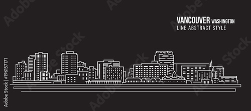 Cityscape Building Line art Vector Illustration design - Vancouver city Washington