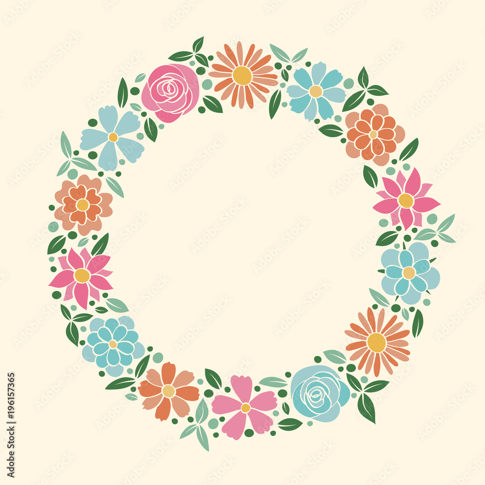 Vintage poster with hand drawn flowers and copyspace. Spring and birthday background. Vector.
