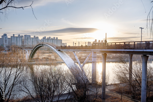 Bridge view of the Seonyudo Park with sunset in Seoul city, Korea photo