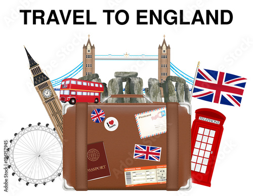 travel to England suitcase bag with england landmark