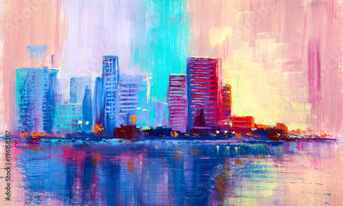 Abstract oil painting citys...