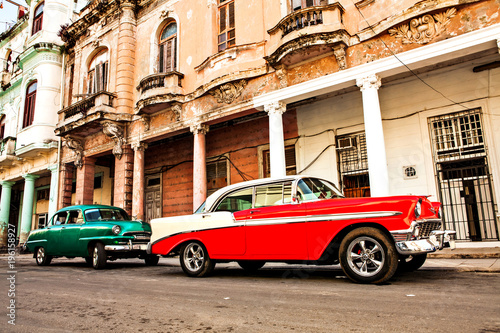 Cuba  Havana  American classic cars parked on the street