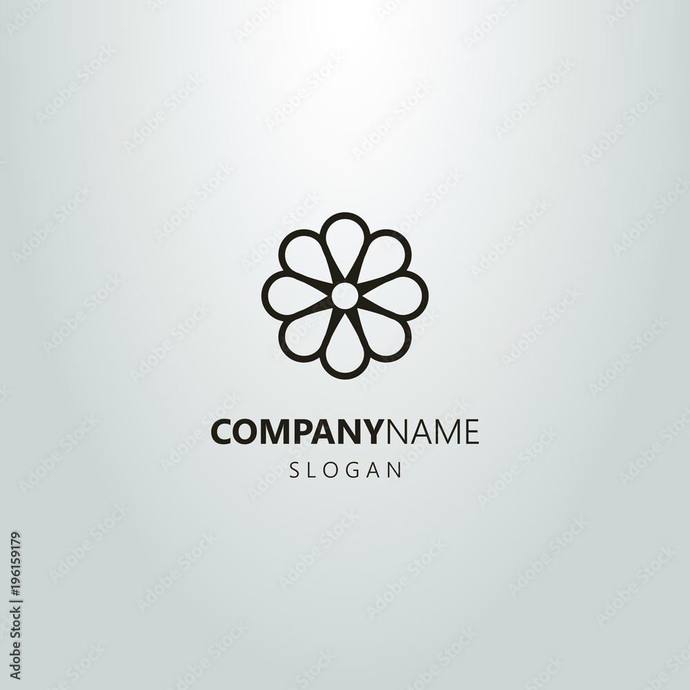 black and white linear camomile flower logo