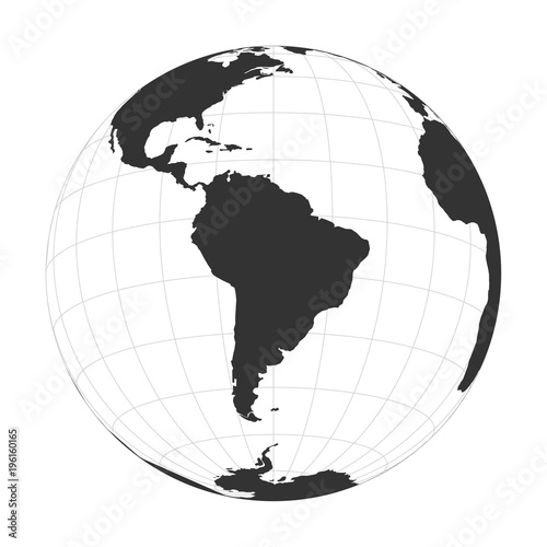 Vector Earth globe focused on South America.