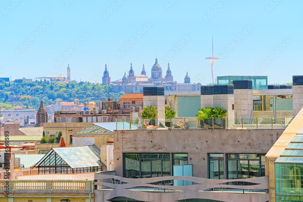 Panorama of the center of Barcelona, the capital of the Autonomy