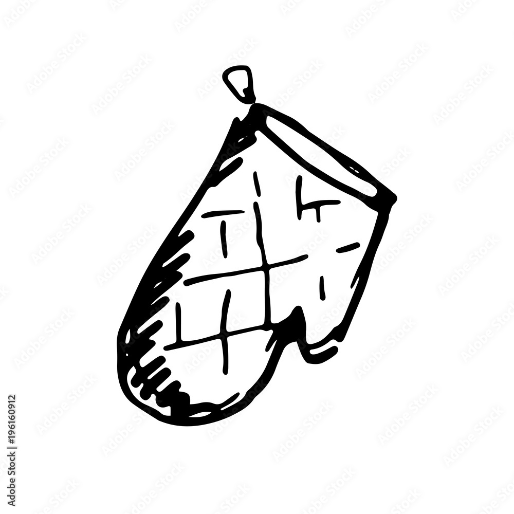 Hand drawn kitchen potholder in the form of gloves. Sketch, vector illustration. Hand drawn kitchen potholder in the form of gloves. Sketch, vector illustration.