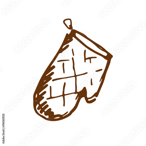 Hand drawn kitchen potholder in the form of gloves. Sketch, vector illustration.