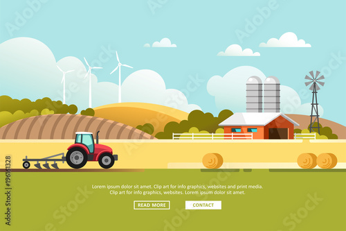 Agriculture and Farming. Agribusiness. Rural landscape. Design elements for info graphic, websites and print media. Vector illustration. photo
