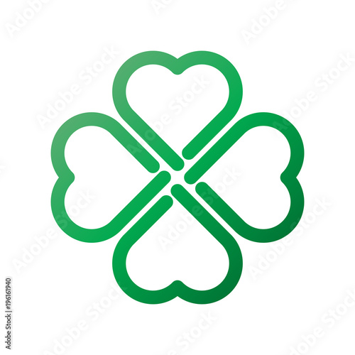 Shamrock - green gradient thick outline four leaf clover icon. Good luck theme design element. Simple geometrical shape vector illustration.