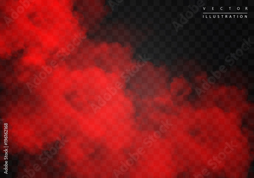 Red Fog or smoke color isolated transparent special effect. White vector cloudiness, mist smog background. illustration