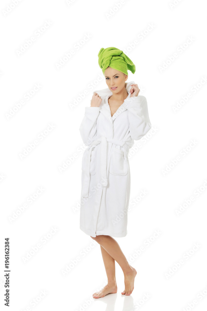 Spa woman in bathrobe and turban. Spa woman in bathrobe and turban.