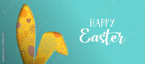 Happy Easter spring banner with cutout bunny ears