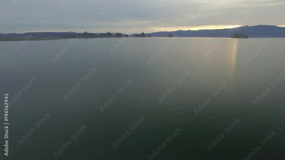 Flying Over Strange Lake at Sunrise in Nevada Desert Flying Over Strange Lake at Sunrise in Nevada Desert