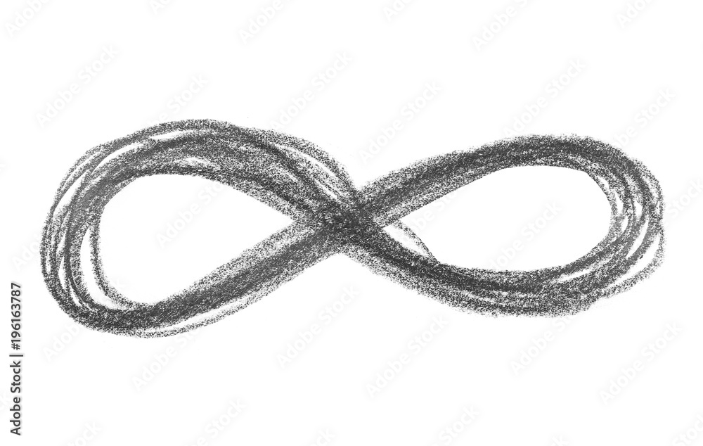 Grunge graphite pencil infinite symbol drawing background and texture