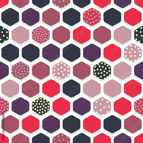 Vector seamless pattern with multicolored hexagons.