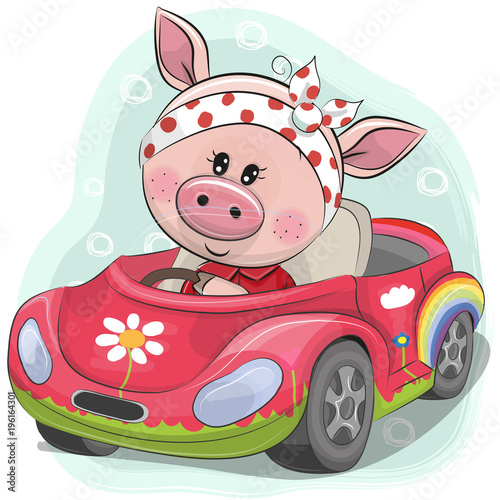 Cute Pig Girl goes on the car photo