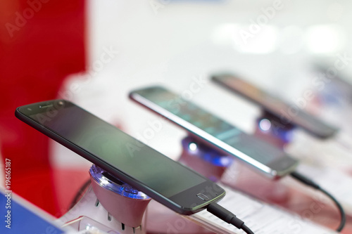 New mobile smartphones exposed in electronic store photo