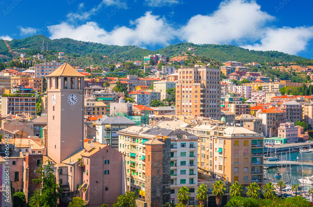Panoramic view of traditional architecture in Savona, Liguria, Italy