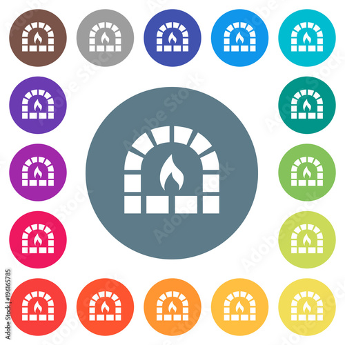 Stone oven flat white icons on round color backgrounds