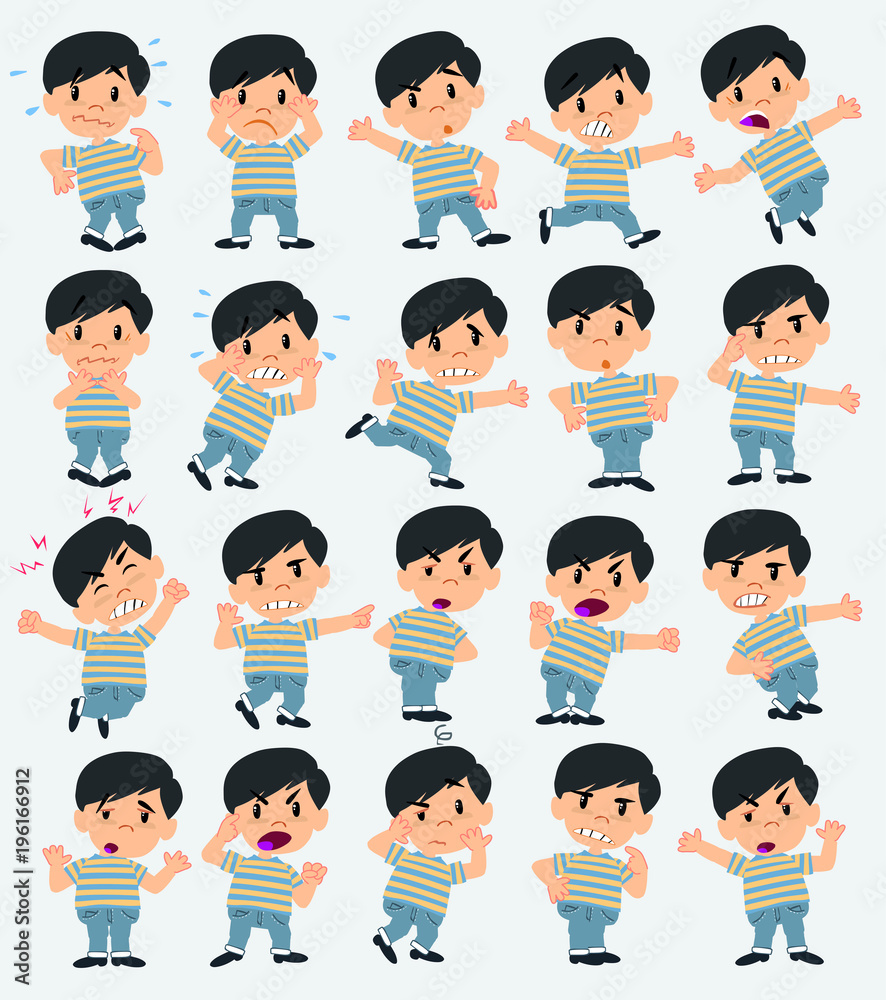 Cartoon character asian boy. Set with different postures, attitudes and poses, always in negative attitude, doing different activities in vector vector illustrations. Cartoon character asian boy. Set with different postures, attitudes and poses, always in negative attitude, doing different activities in vector vector illustrations.