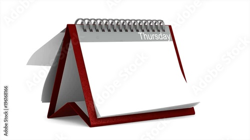 Browsing of the desktop calendar on white background. Isolated 3D render