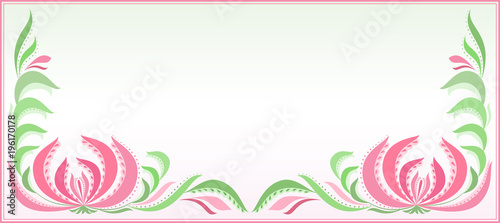 Horizontal background with floral pattern in pink and green