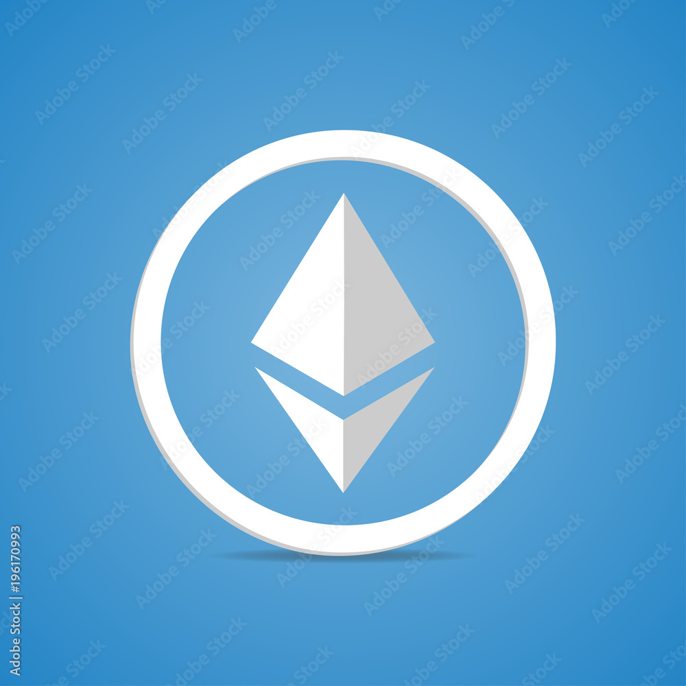 Ethereum icon white isolated on blue background Ethereum icon white isolated on blue background