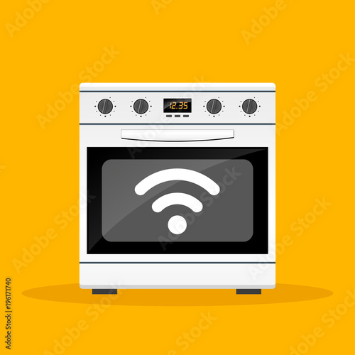connected stove on orange background
