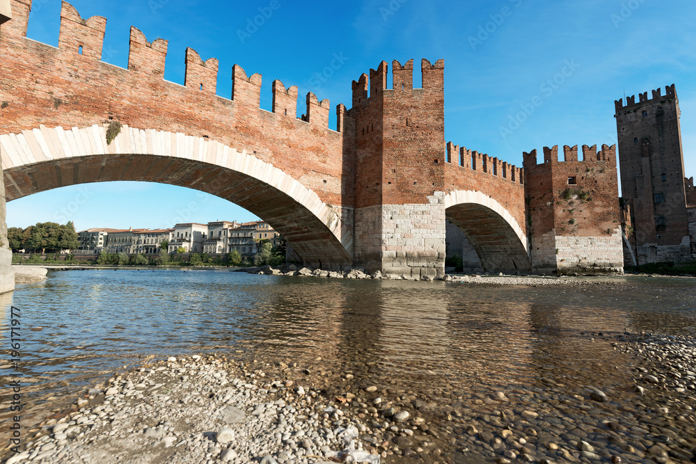Scaligero Bridge and Adige river in Verona, Veneto, Italy