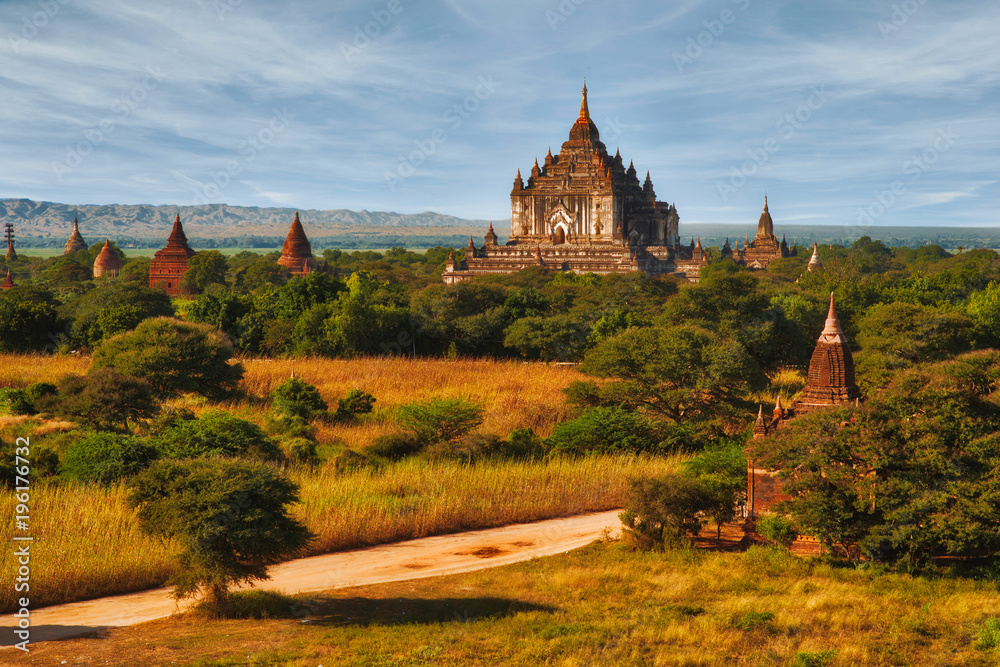 Bagan, Myanmar - November 27, 2015 : .View of the temples in the plain of Bagan