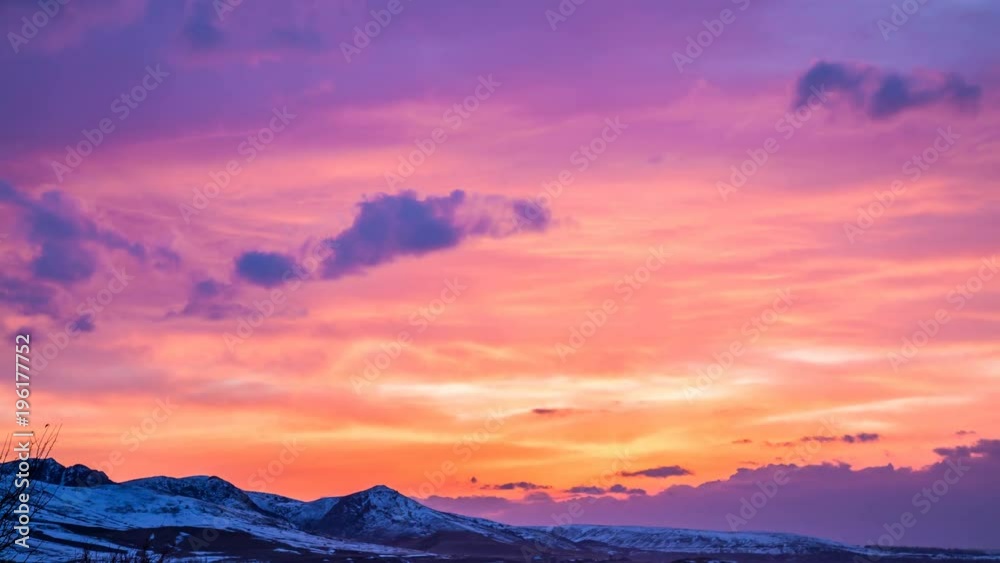 4K Timelapse. Bright pink sunset in the mountains 4K Timelapse. Bright pink sunset in the mountains