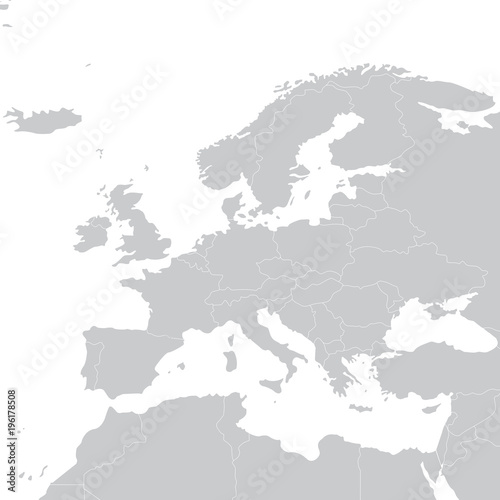 Grey political map of Europe. Europe map illustration. Political Europe map.