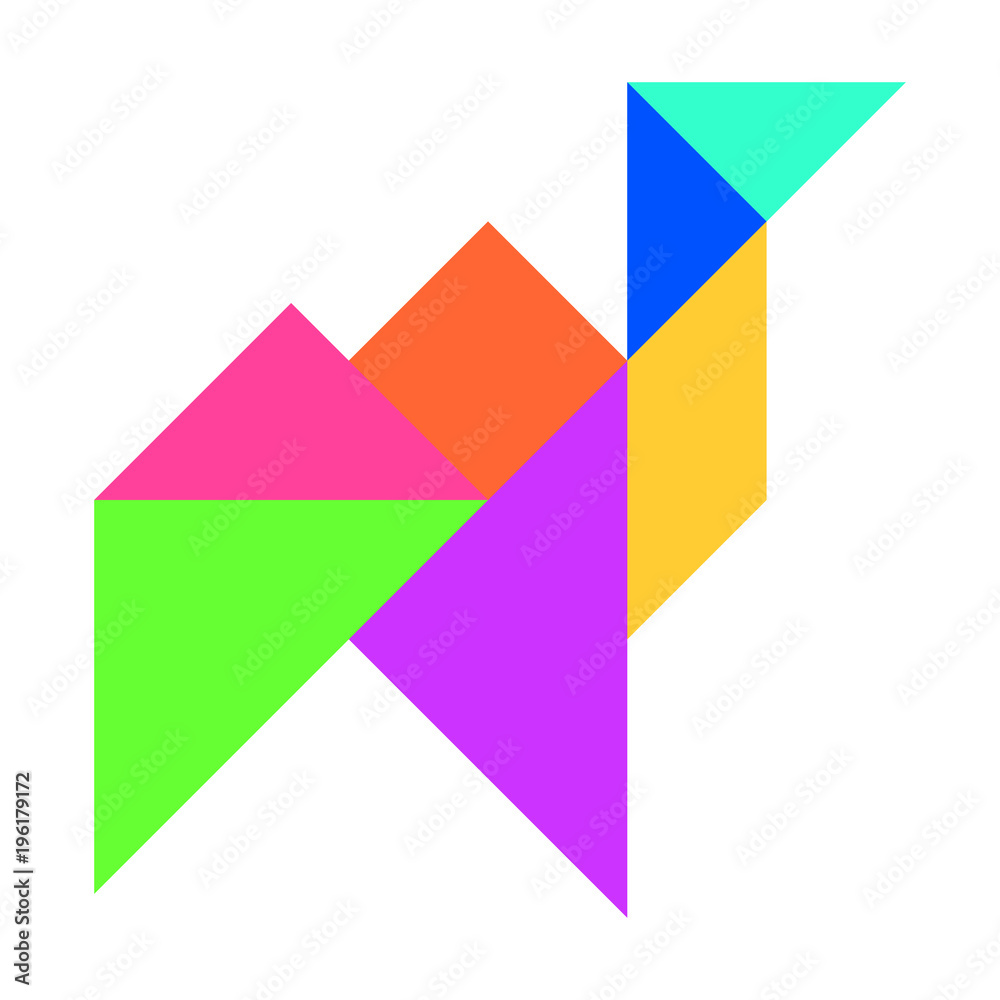 Color tangram puzzle in camel shape on white background (Vector)