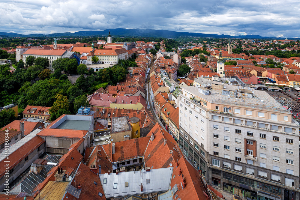 bird's-eye view of Zagreb's historical downtown, Croatia.
