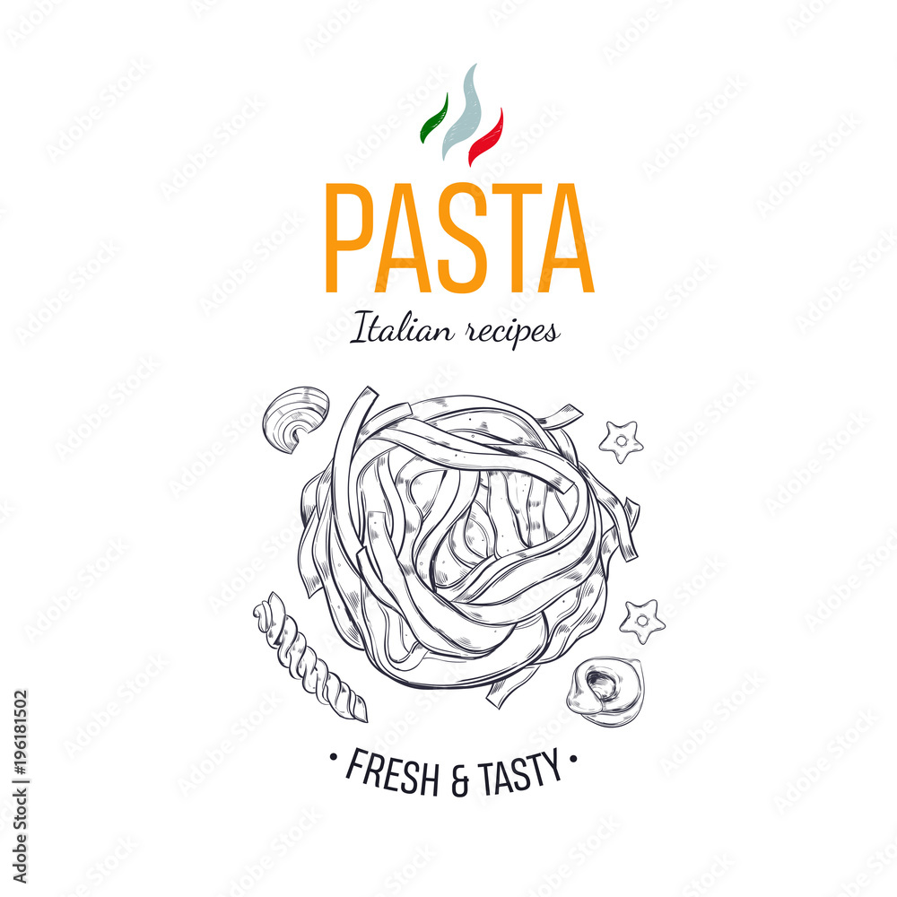 Pasta design template . Vector hand drawn illustration for restaurant