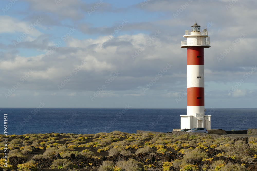 La Palma, lighthouse at the punta de Fuencaliente on the coast of the Atlantic Ocean