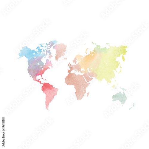 Watercolor map of World. Colorful vector illustration.