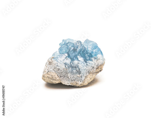 фотографія Crystals of celestine mineral isolated on white background