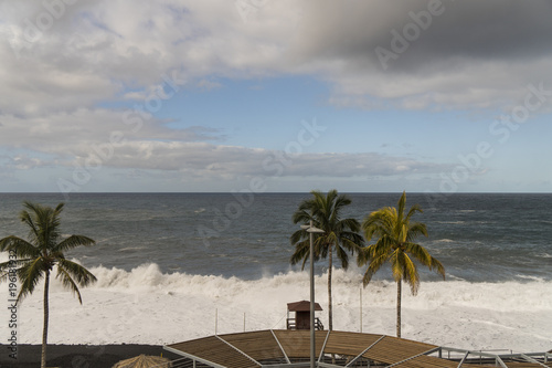 A stormy day with big waves at the beach of Puerto Naos at La Palma west coast / Canary Islands photo